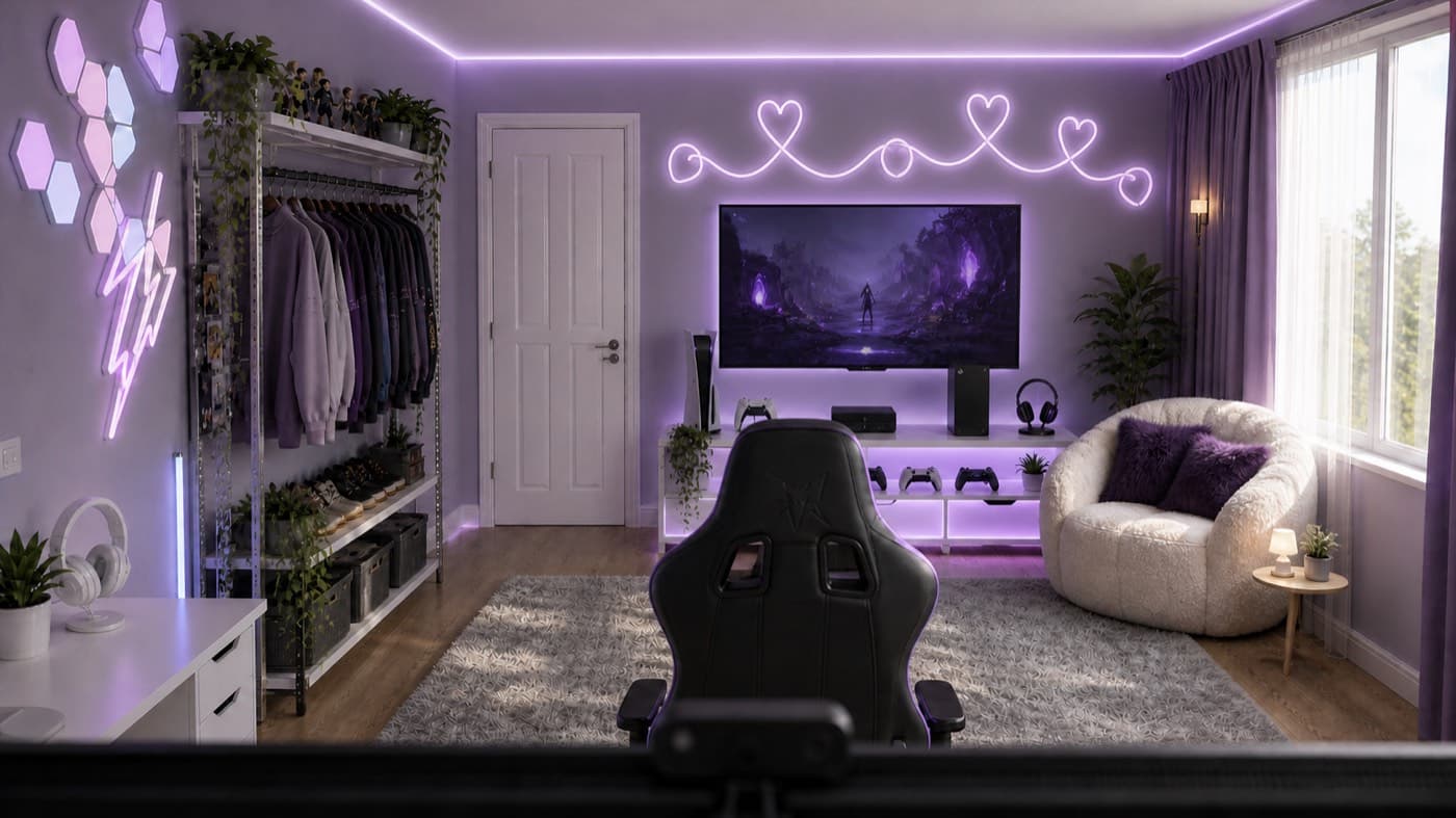 The TV and lounge wall of the Storm Room